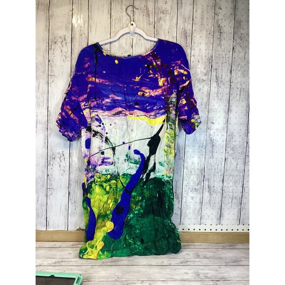 The Kit Abstract Art Print Shift Dress Viscose Ecovero Rayon Tunic Size L - Picture 2 of 5